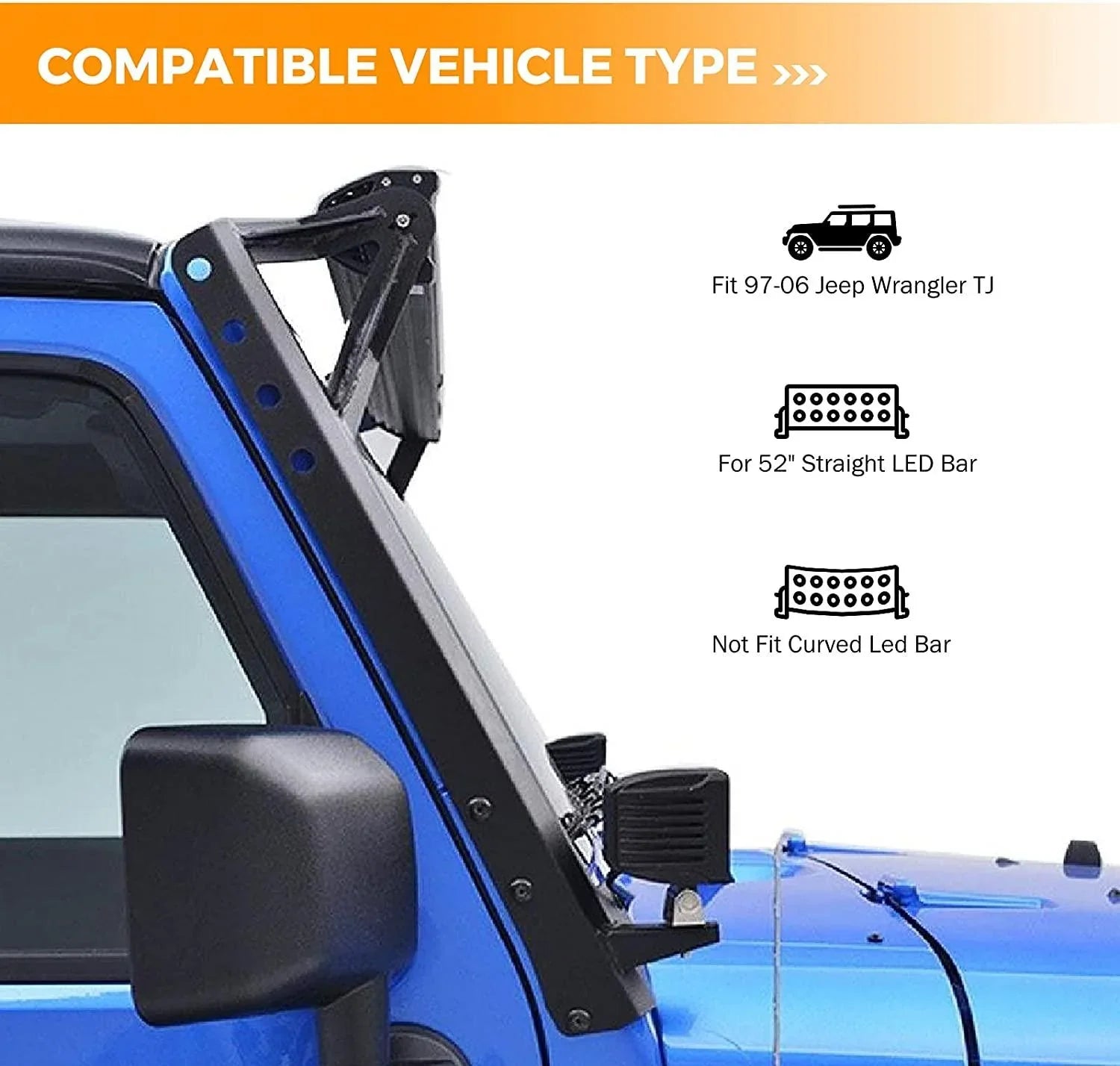 IRONWALLS 52-Inch LED Light Bar + Wiring Kit + Windshield Brackets For Jeep Wrangler JK/JKU – Combo