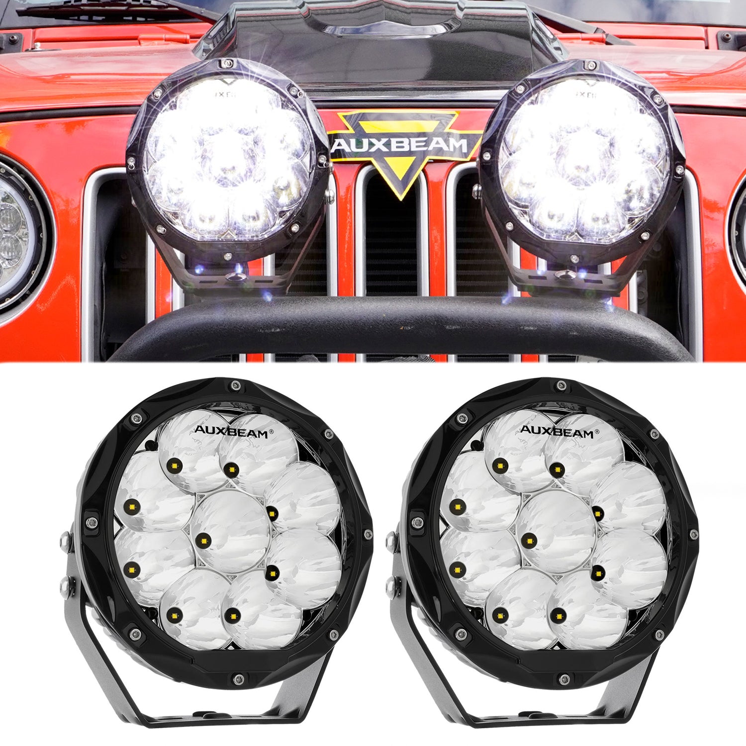 Auxbeam 7 Inch Round Driving Light, 360 Pro Series 33332LM Round LED  Offroad Light Bar Focusing Spot Flood Combo Beam Ditch Light Universal  Auxiliary
