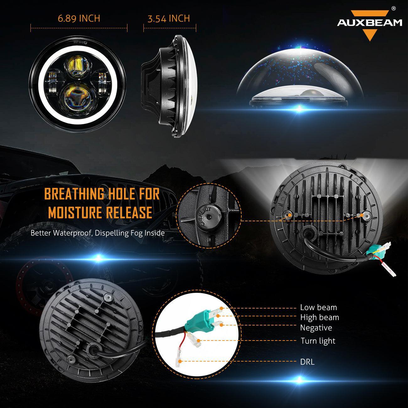 Auxbeam 7 Inch LED Halo Headlights 45W Round Hi-Lo Beam LED
