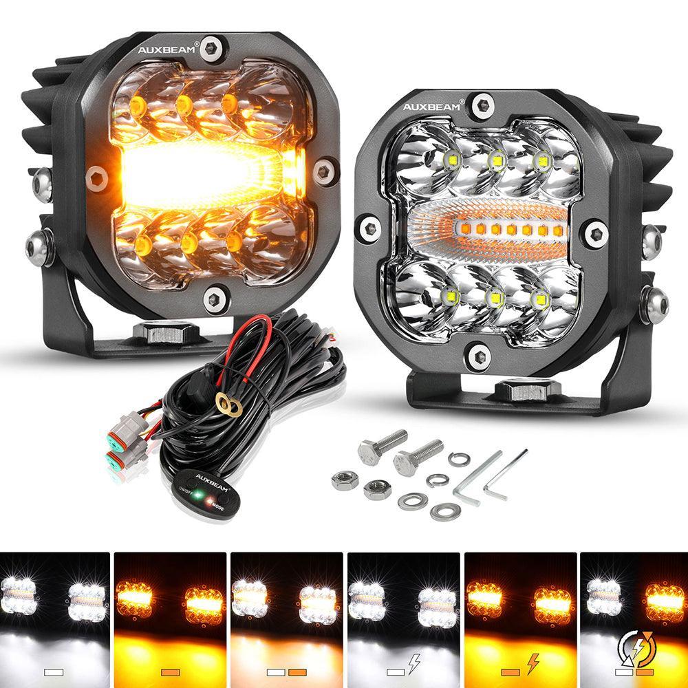 Auxbeam XP-ULTRA Series 3" LED Pods 96w, 9,600LM, White/Amber, 6 Modes, Without Black Covers Auxbeam XP-ULTRA Series 3" LED Pods 96w, 9,600LM, White/Amber, 6 Modes, Without Black Covers