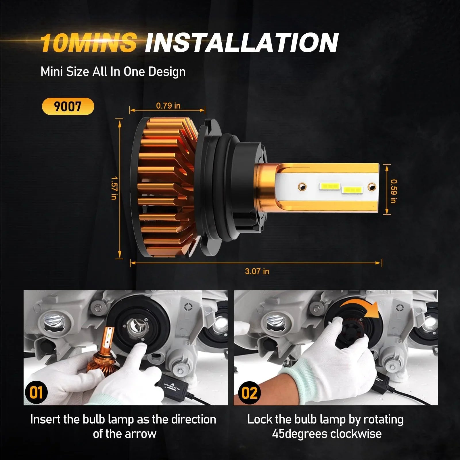 Auxbeam® 9007 Mini Size F2 Series Led Headlight Bulbs