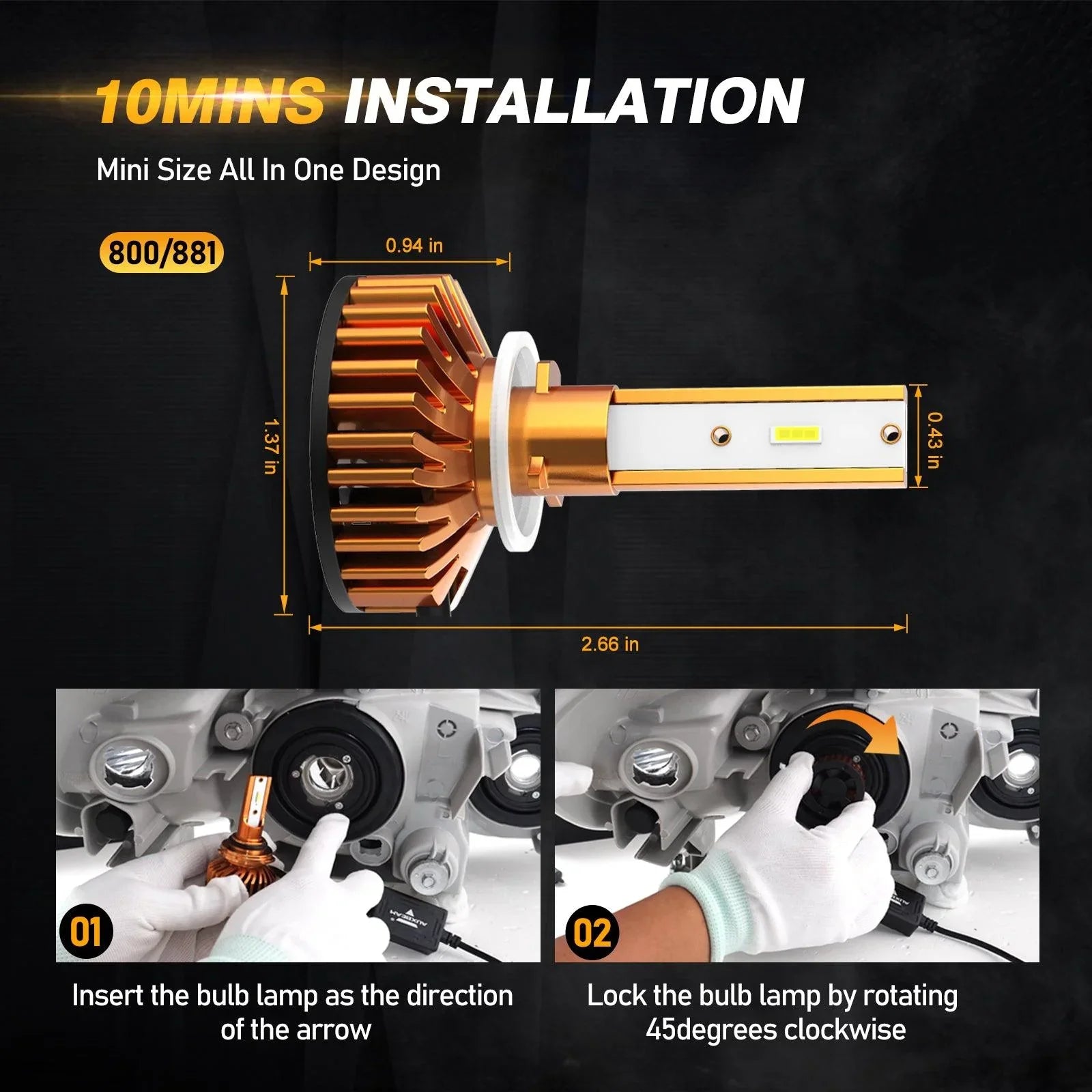 Auxbeam® 880/881 Mini Size F2 Series Led Headlight Bulbs
