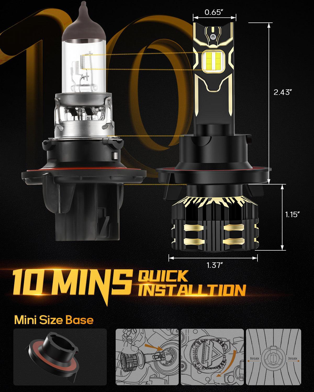 AUXITO H13/9008 LED Headlight Bulbs – 60000LM 6500K Super Bright White, Plug & Play, IP68 – Pack Of 2