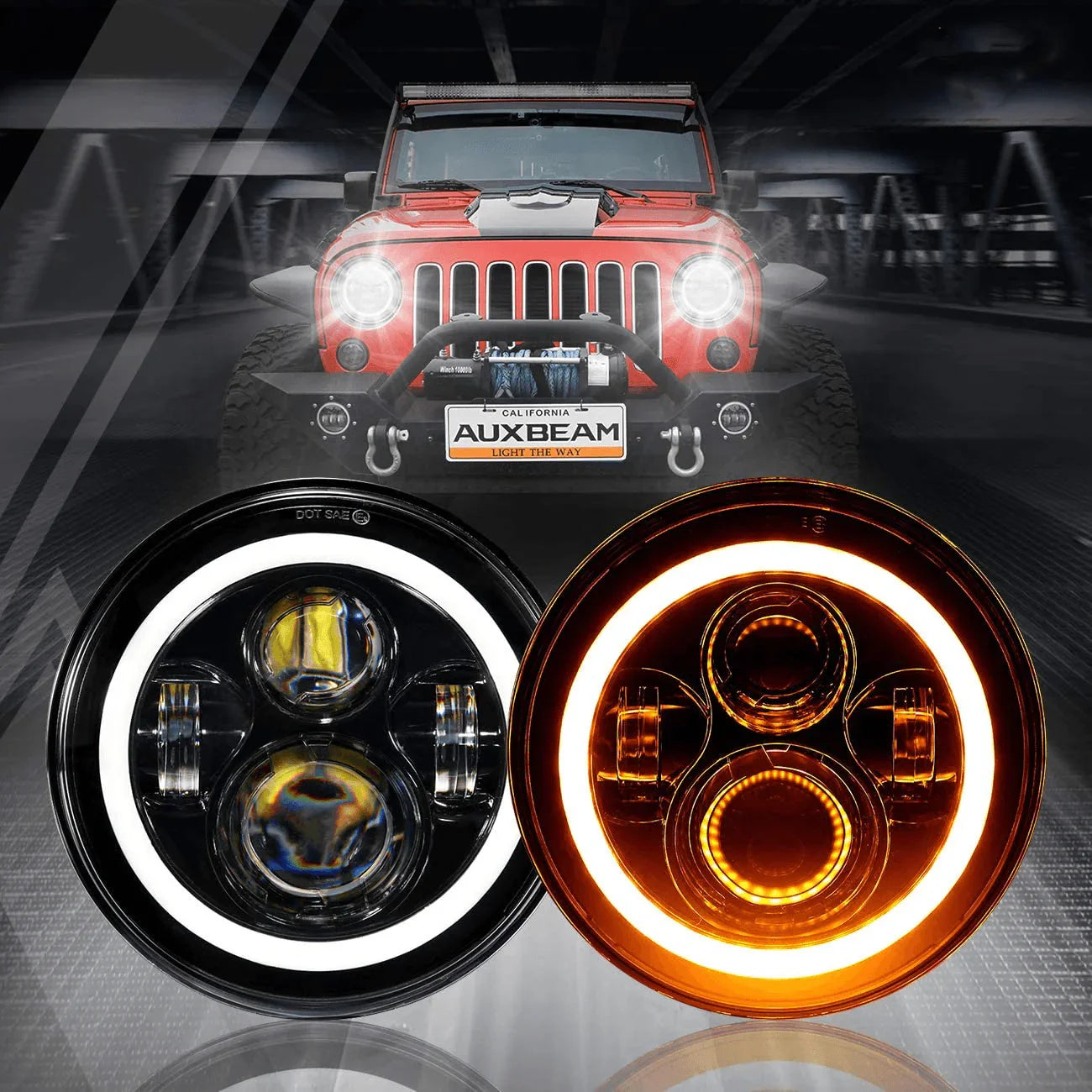 Auxbeam 7 Inch LED Halo Headlights 45W Round Hi-Lo Beam LED