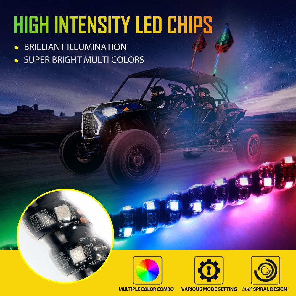 3FT/4FT Flag Pole RGB Rotating Color Changing LED Whip Light, LED