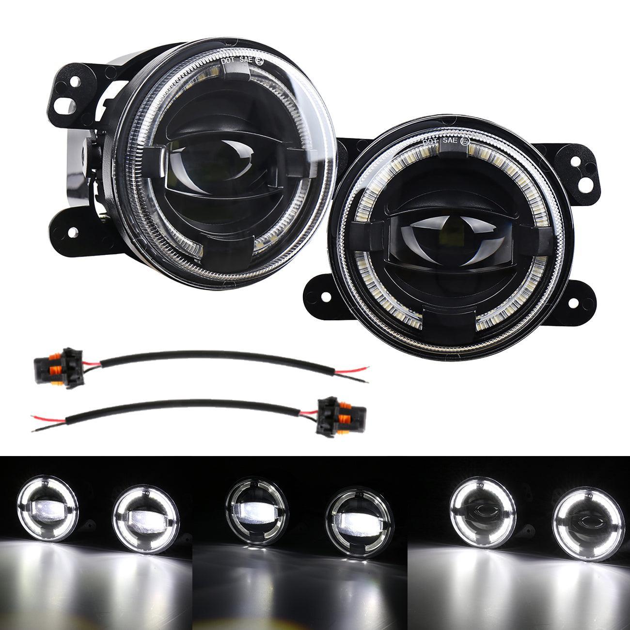 4&quot 60W LED Fog Lights Halo Ring DRL Jeep Wrangler JK Jeep Grand Cherokee Dodge