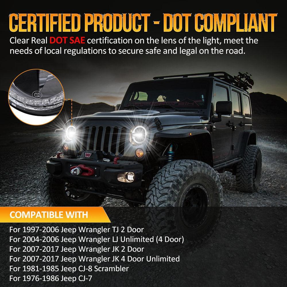 7 Inch 90W DOT Approved LED Headlights with Halo Ring DRL & High