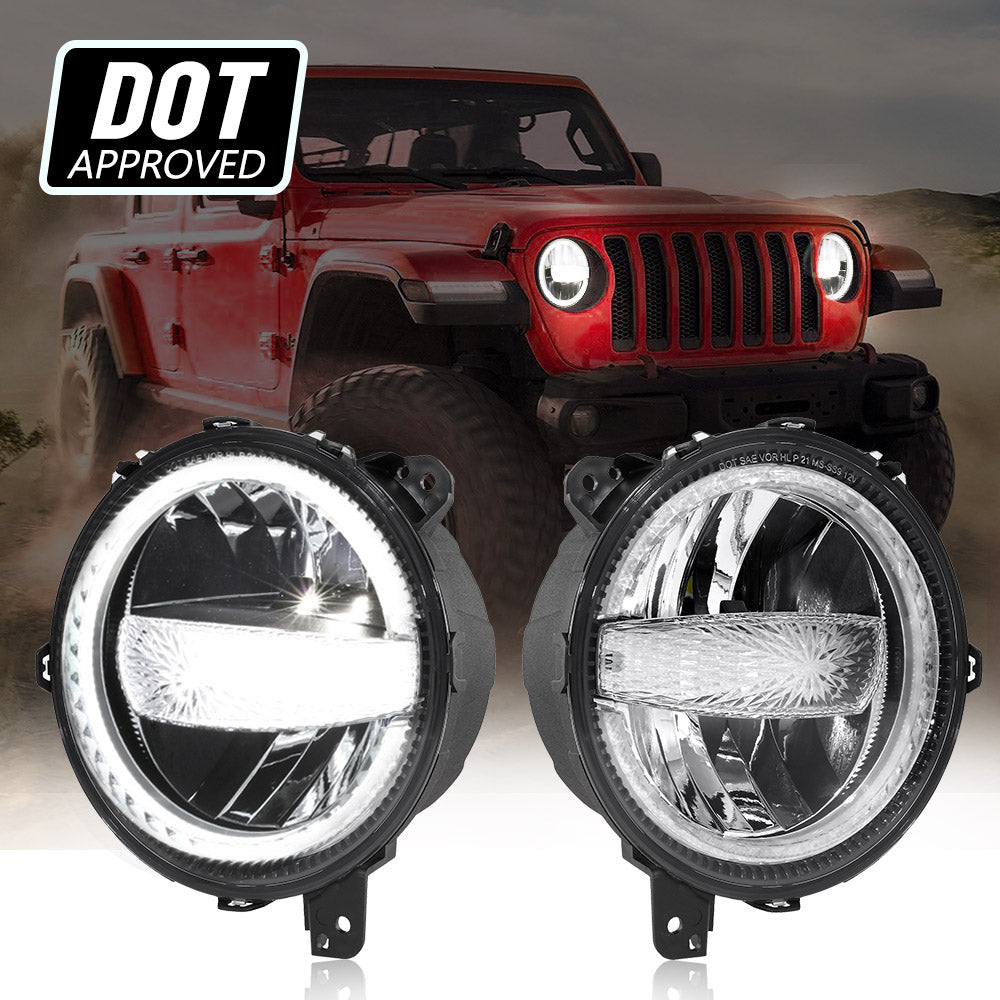 (2pcs/set) 9 Inch 120W DOT Approved LED Headlights with Halo Ring DRL &  High Low Beam for 2018-2021 Jeep JL JLU Gladiator JT