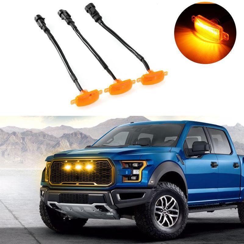 3pcs/set) LED Front Grille Lights Raptor Style Amber Light Universal