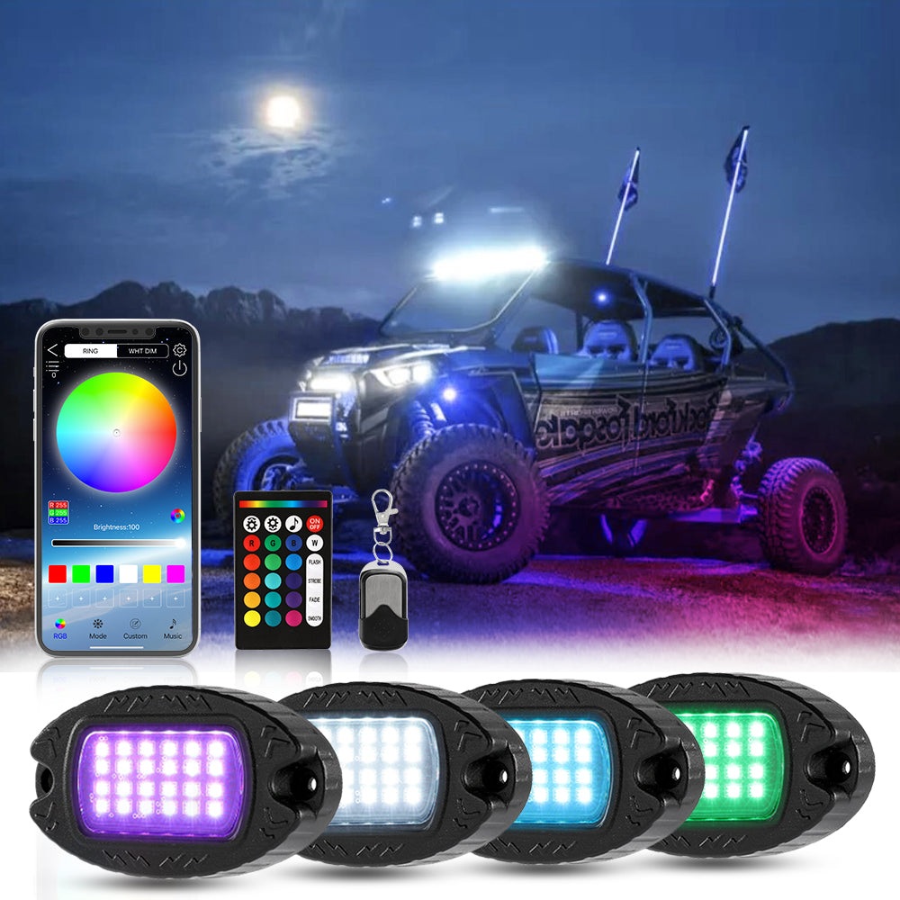 8pc RGB LED Color Waterproof Wireless Rock Lights with Bluetooth