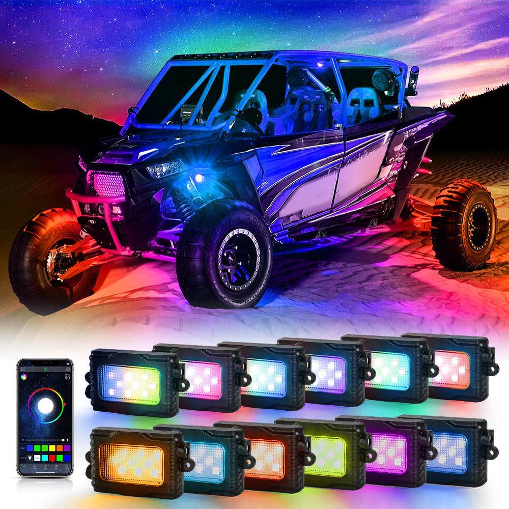 10-Piece RGB LED Rock Light Kit With Bluetooth – Underglow For ATV UTV RZR Can-Am – KEEPDSGN