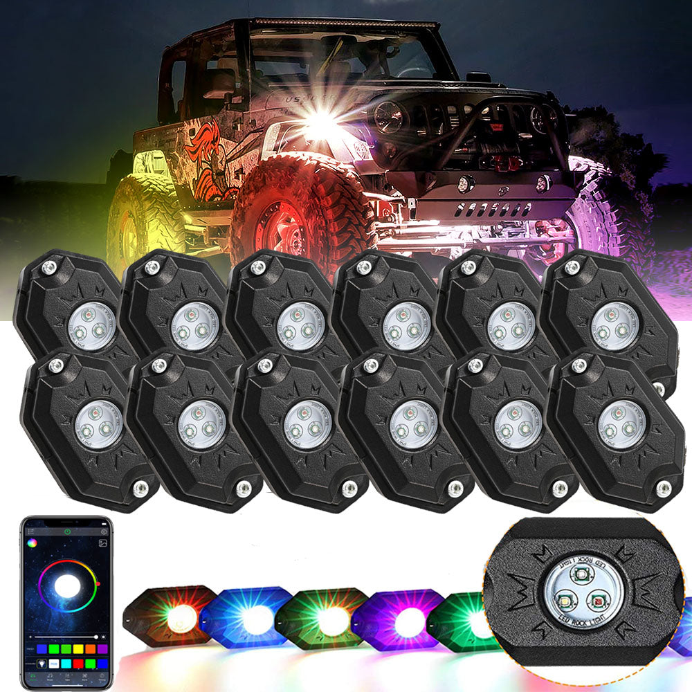 RGB LED Rock Light Set with Bluetooth Controller for GMC Sierra AT4 GMC  Sierra 1500/2500/3500