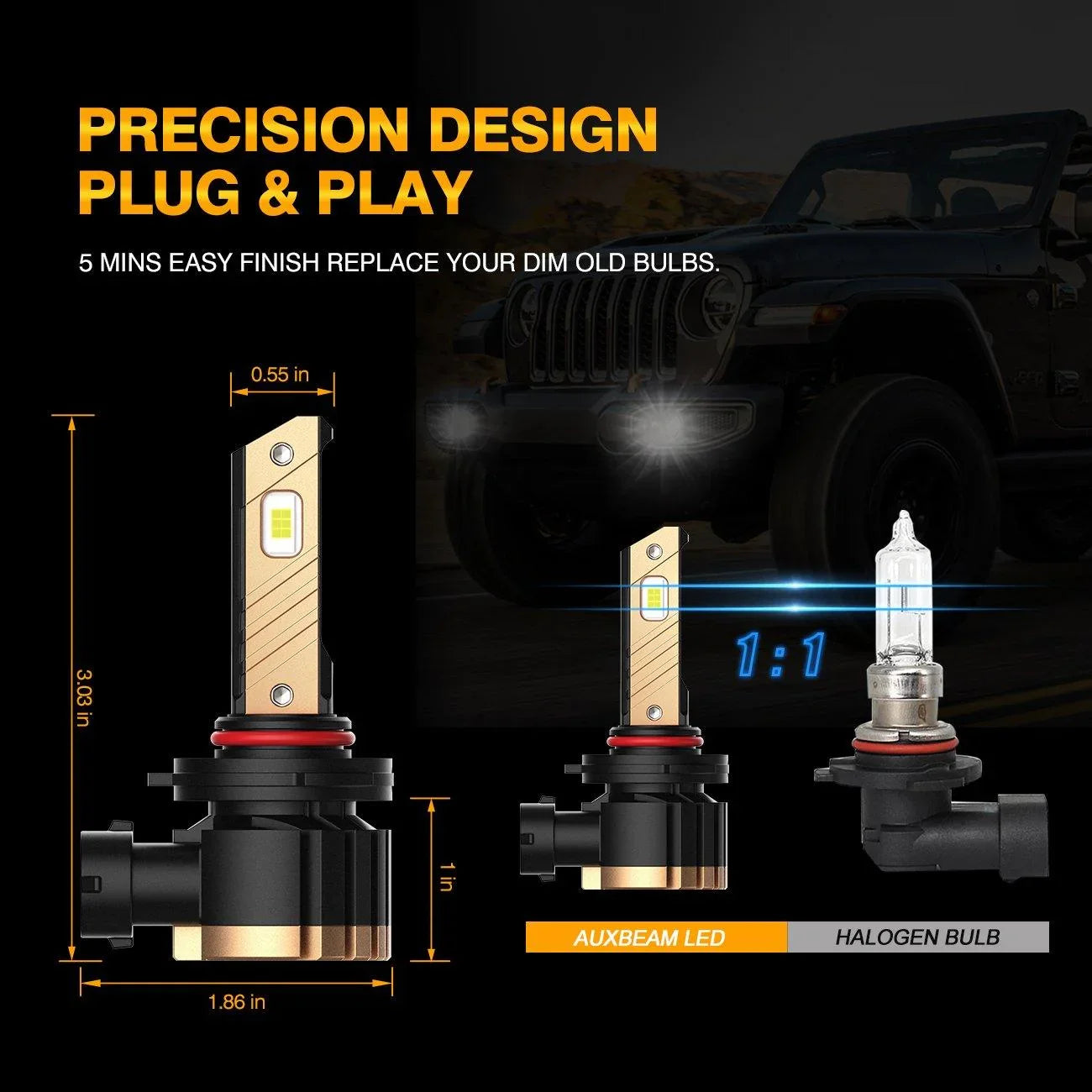 H10 9145 9140 HB3 LED Fog Light/DRL Bulbs 44W 8000LM 3000K Golden Yell