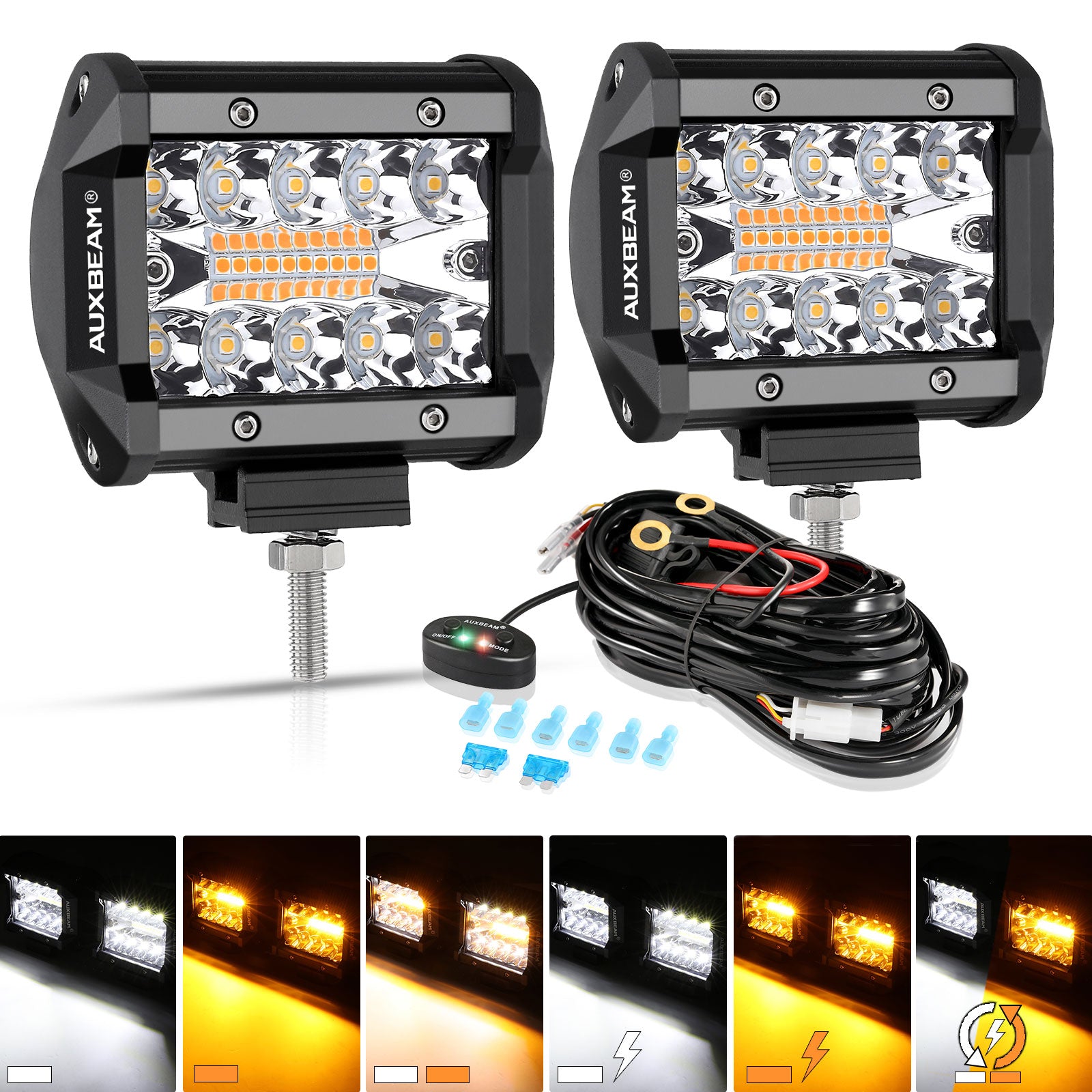 Auxbeam® 4 inch led pod, White&Amber pod lights for trucks