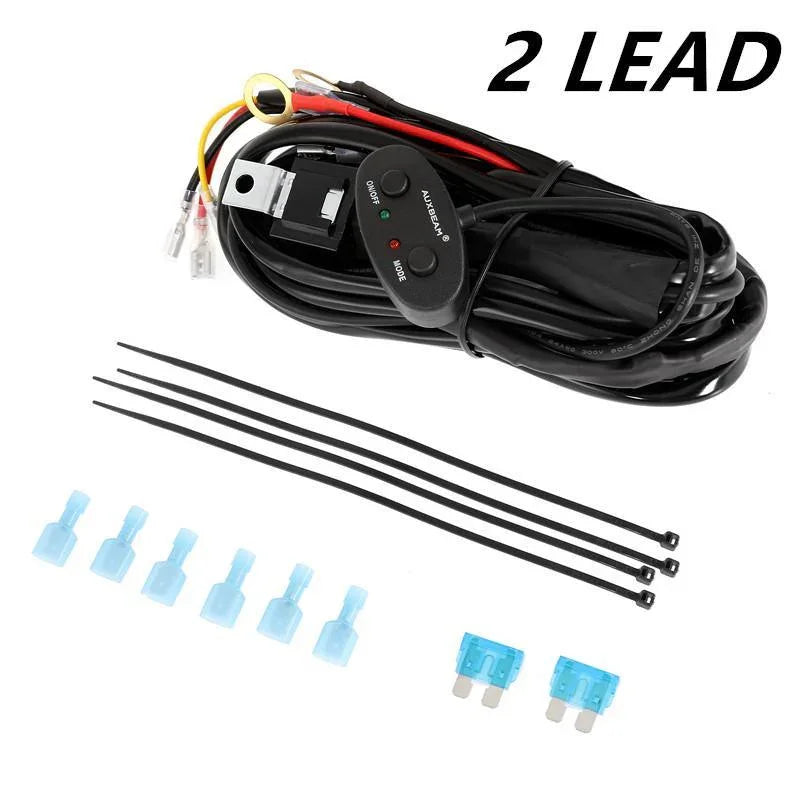 12ft Wiring Harness With Relay & Switch Kit – For LED Light Bars, ATV/SUV/Truck, 2-Lead, Waterproof IP68