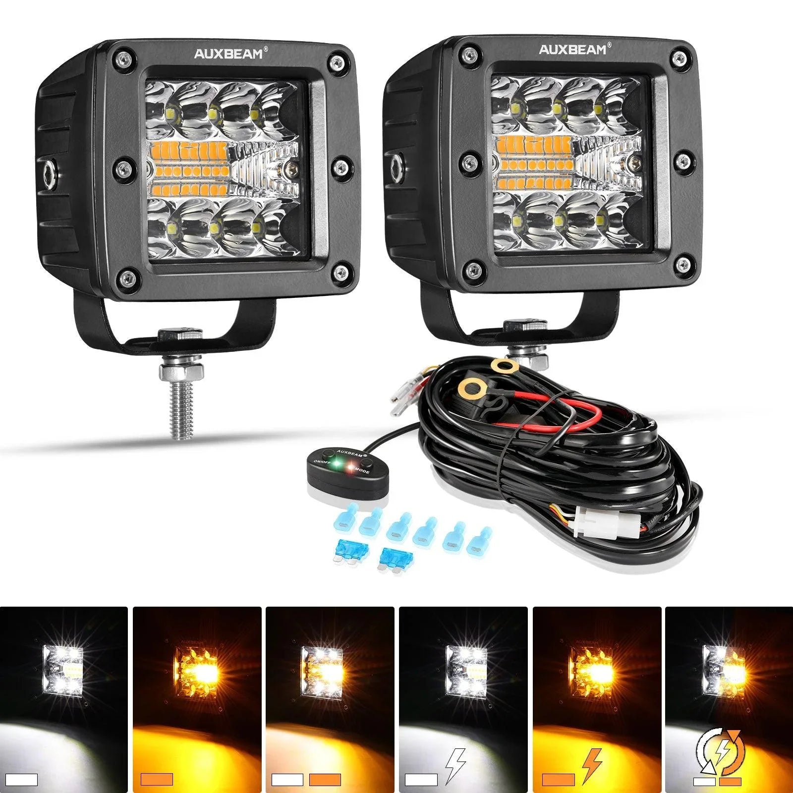 3 inch 6 Modes White&Amber LED Square Light Pod Working Lights